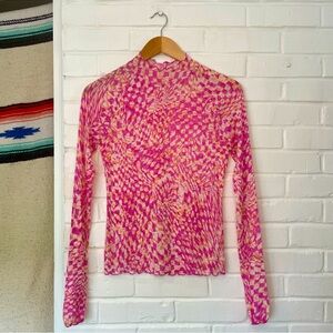 Free People FP Movement Sheer High Jump Top Long Sleeve Pink Geometric Spring